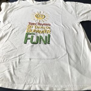 90 Days of Summer Fun Twin Rivers Adult Large White Short Sleeve T-Shirt 100%